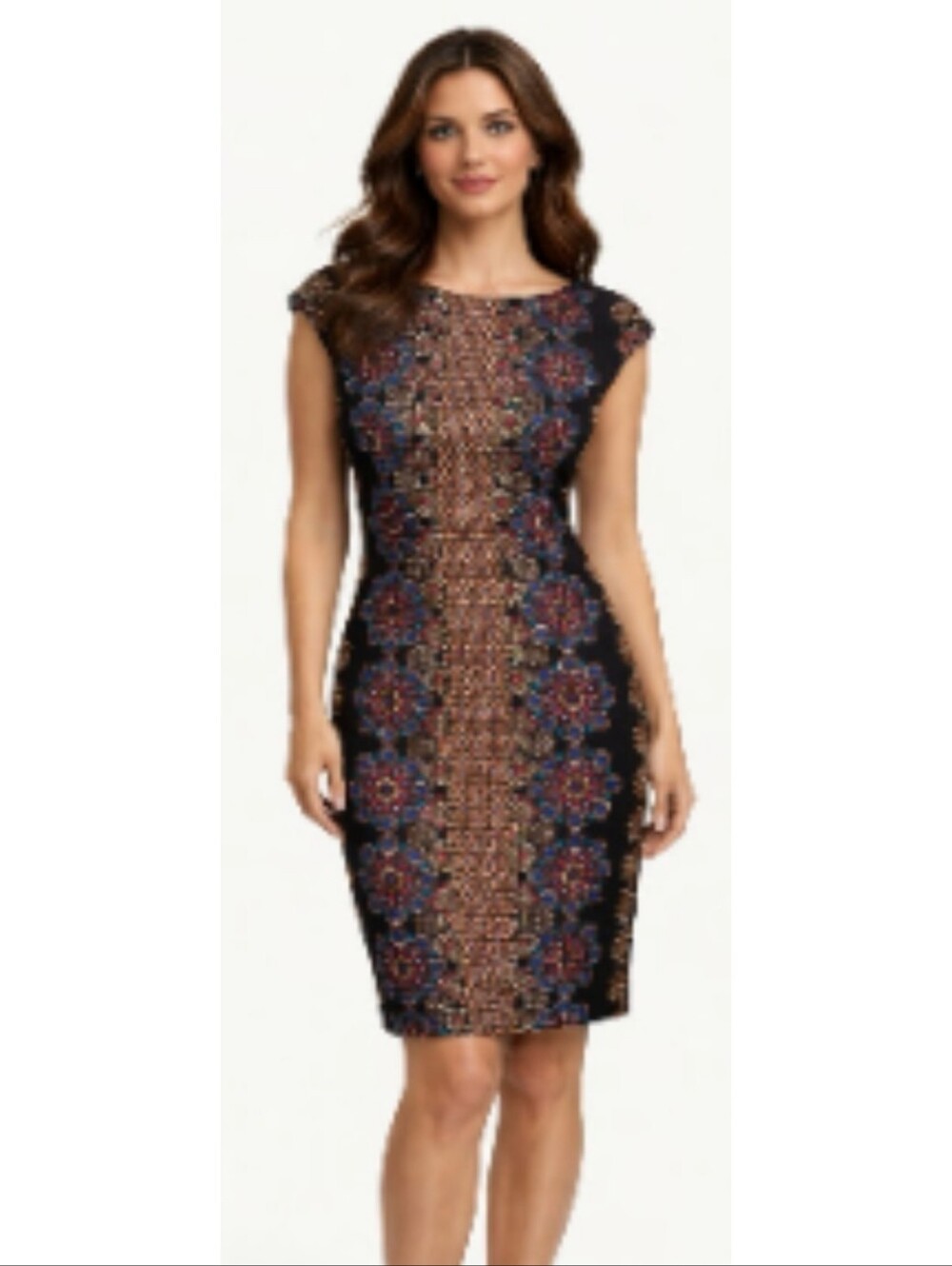New York & Co Cap Sleeve Floral Sheath Dress Black Multicolor Size 4